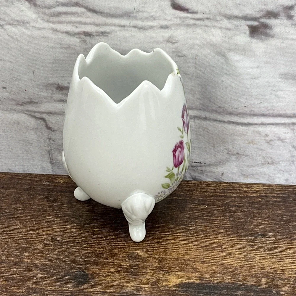 Ceramic Footed Vintage‎ Egg Vase/Planter Hand Painted Tulips Made In Japan 5525